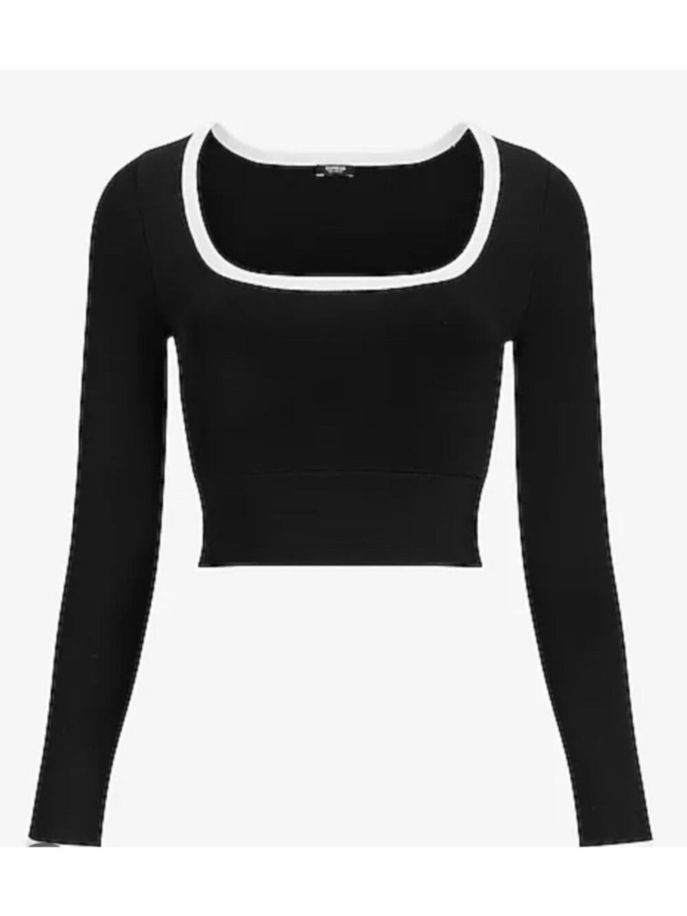 Express Body Contour Black White Trim Square Neck Long Sleeve Crop Knit Top S
